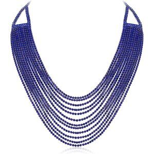 🆕 Women Blue Multi Layered Chunky Collar Necklace Glitter Rhinestone Jewelry